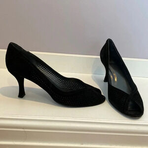 Stuart Weitzman black suede peep toe size 10M